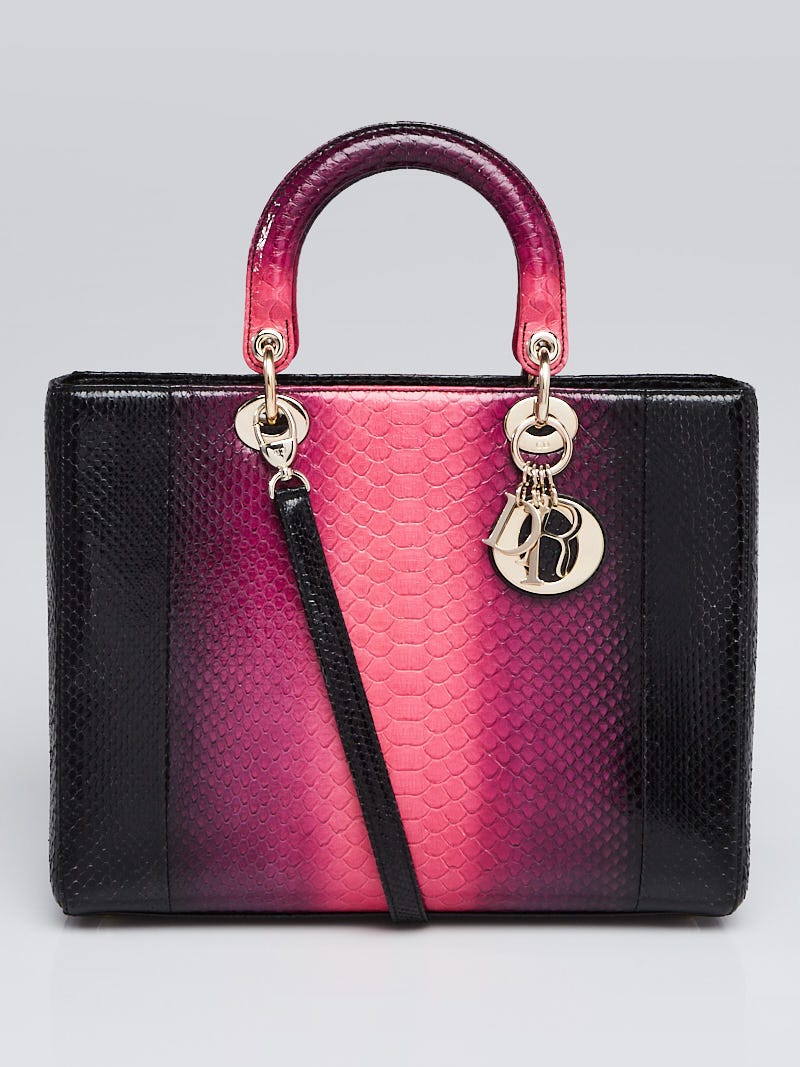 Christian Dior Black/Pink/Purple Python Large Lady Dior Bag | Yoogi's ...