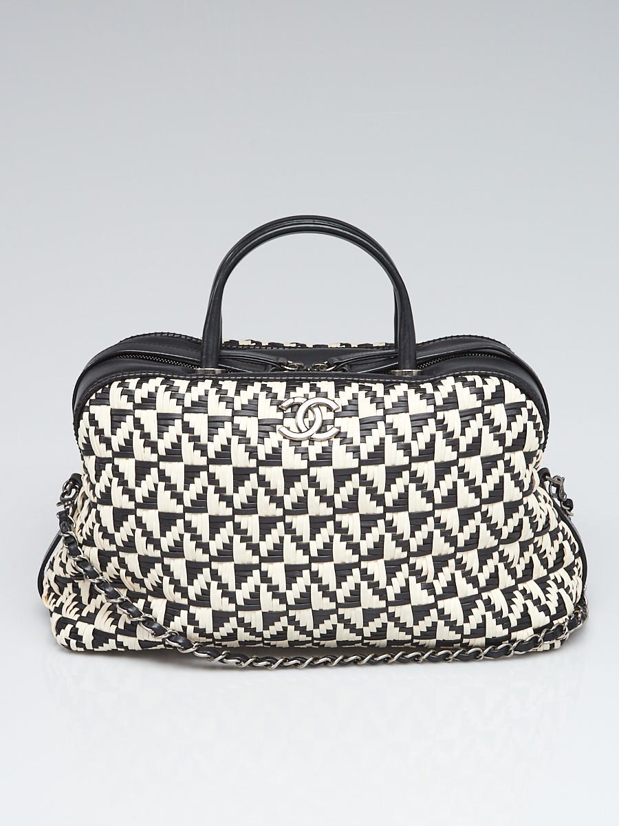 Chanel Black/White Woven Lambskin Leather Bowling Bag - Yoogi's Closet
