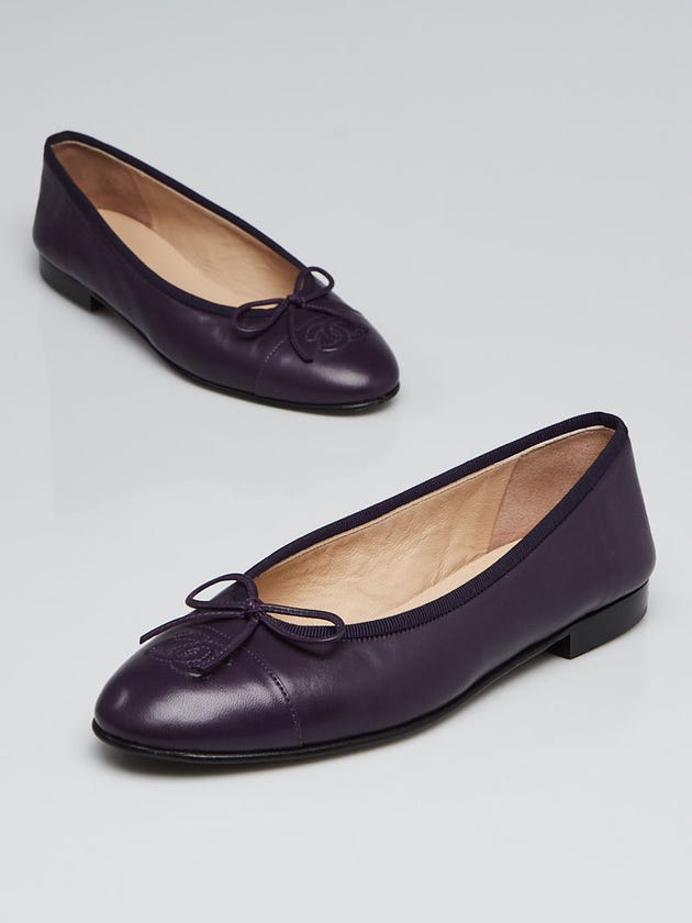 Chanel Purple Leather Cap Toe CC Ballet Flats Size 6/36.5