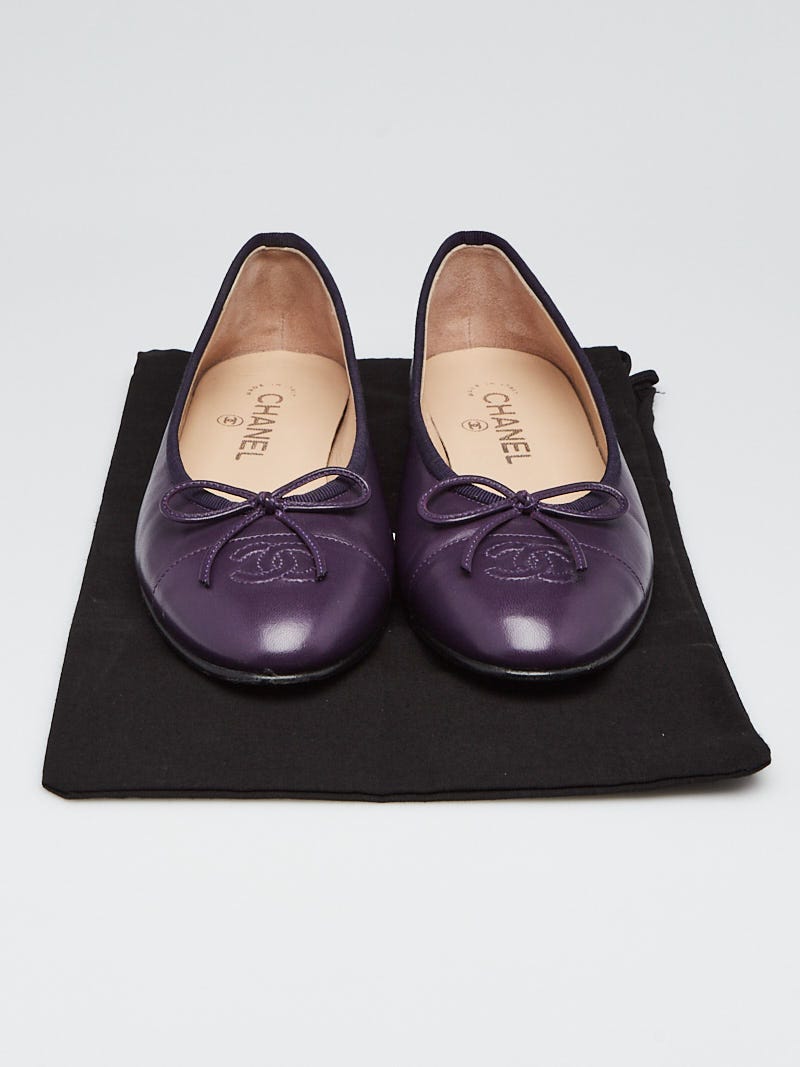 Chanel Purple Leather Cap Toe CC Ballet Flats Size 6/36.5
