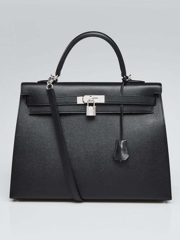 Hermes 35cm Black Epsom Leather Palladium Plated Kelly Sellier Bag