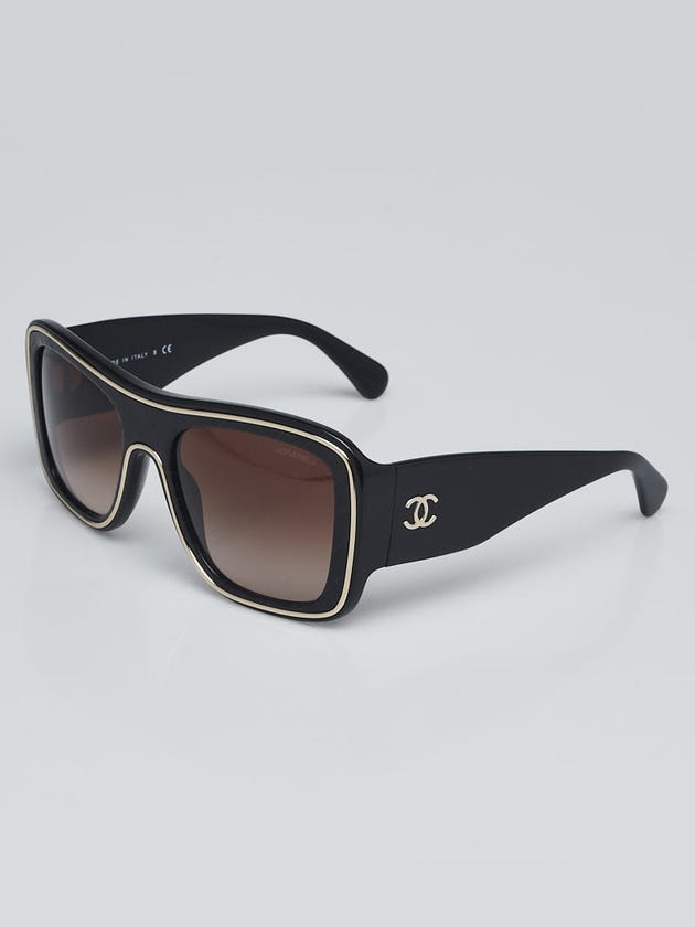 Chanel Black and Gold Acetate Shield Sunglasses 5395