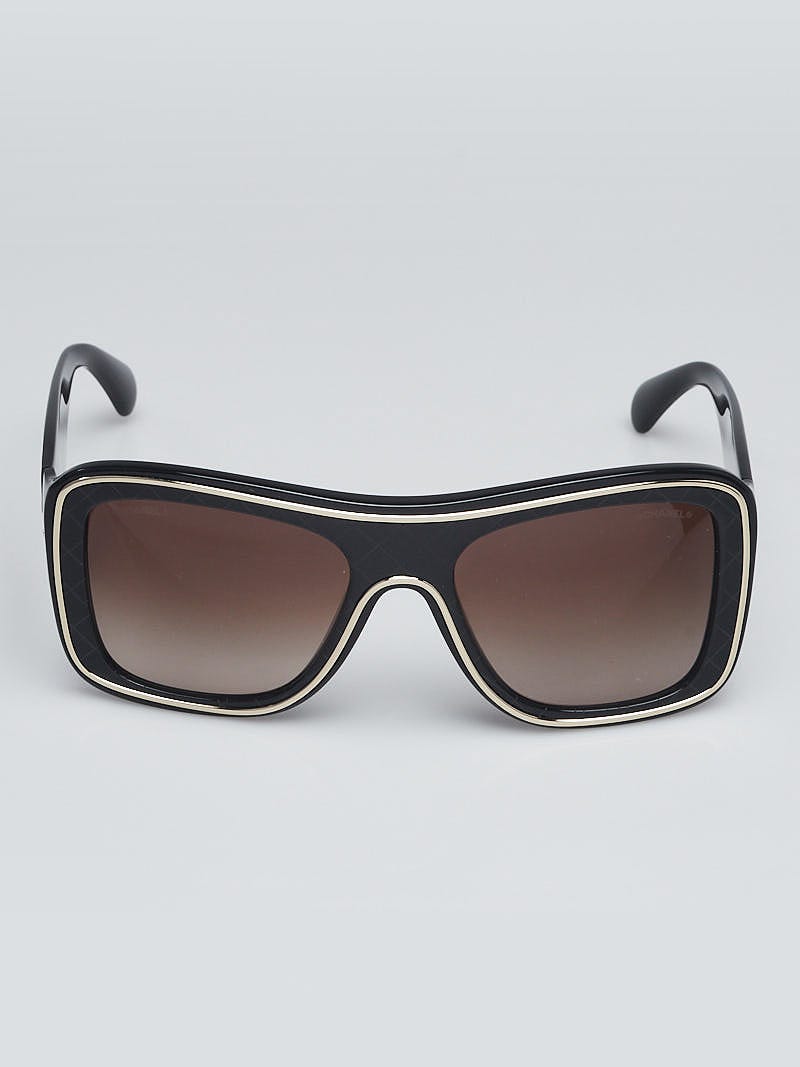Chanel Black and Gold Acetate Shield Sunglasses 5395 - Yoogi's Closet