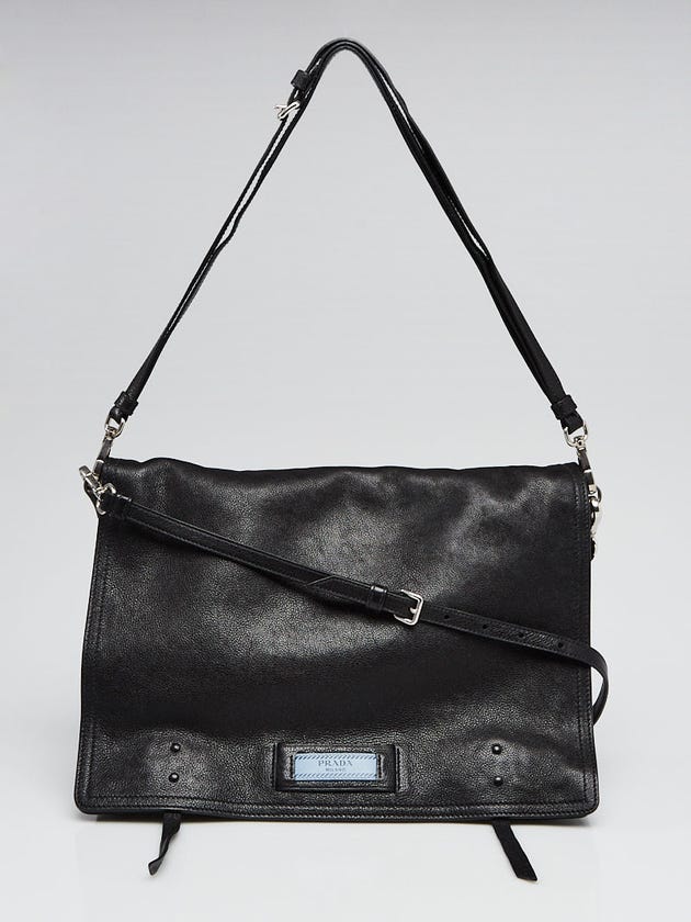 Prada Black Pebbled Leather Medium Etiquette Messenger Bag