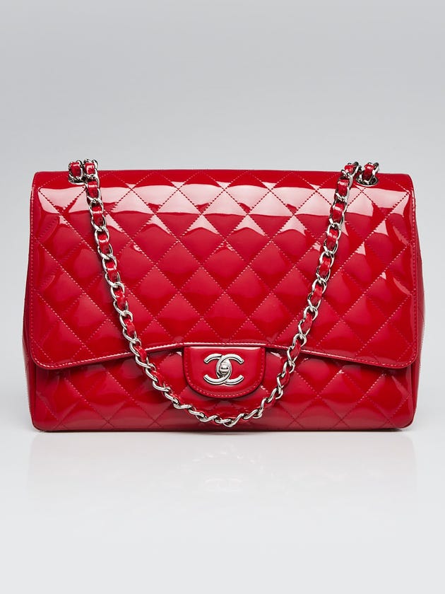 Chanel Red Quilted Patent Leather Classic Maxi Single Flap Bag