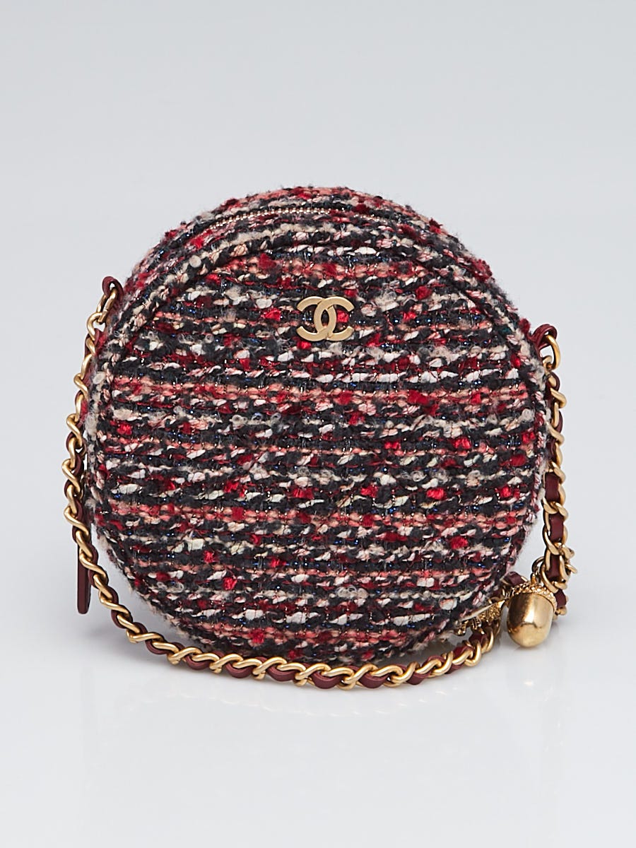 Chanel Red Multicolor Tweed Small Round Crossbody Bag - Yoogi's Closet