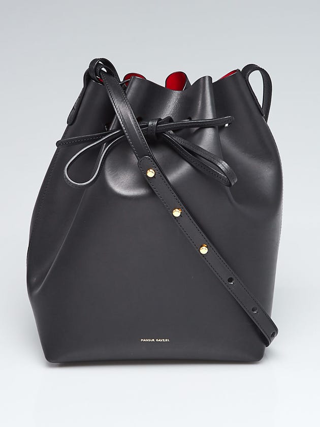 Mansur Gavriel Black/Red Vegetable Leather Large Bucket Bag