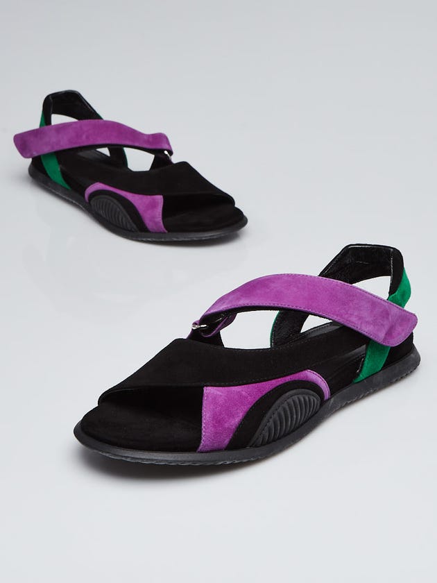 Prada Black/Purple/Green Suede Asymmetrical Flat Sandals Size 10/40.5
