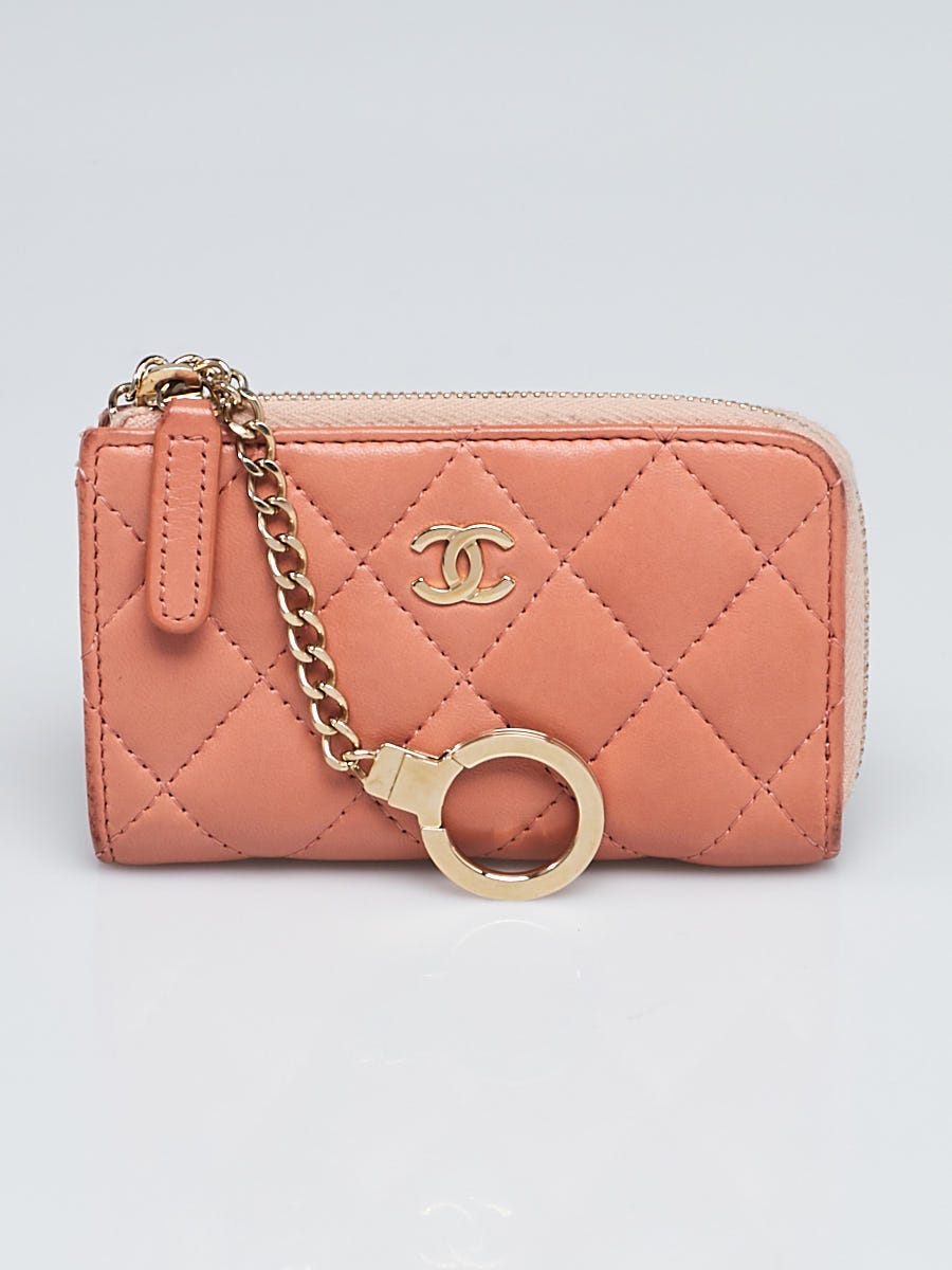 Chanel Pink Quilted Lambskin Leather Zipped Key Holder - Yoogi's Closet
