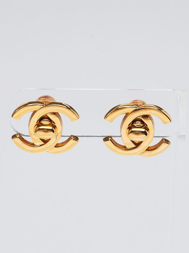Chanel Goldtone Metal CC Turnlock Stud Clip On Earrings