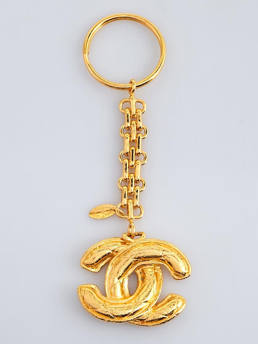 Chanel Gold Metal Quilted CC Logo Keychain Key Holder Chanel