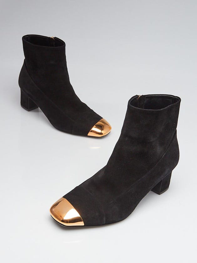 Hermes Black Velvet Goatskin Permabrass Cap Toe Lindsay Ankle Boots Size 6.5/37