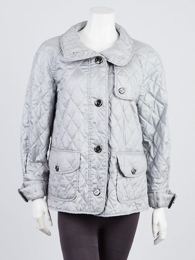 Burberry London Grey Diamond Quilted Polyester Jacket Size L