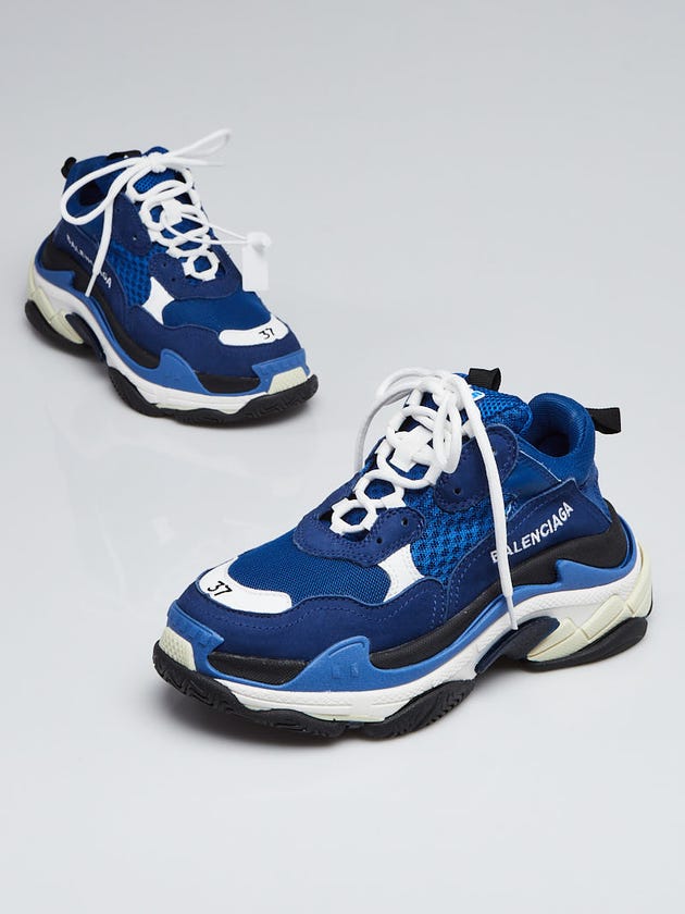 Balenciaga Blue/White Leather/Mesh Triple S Sneakers Size 6.5/37