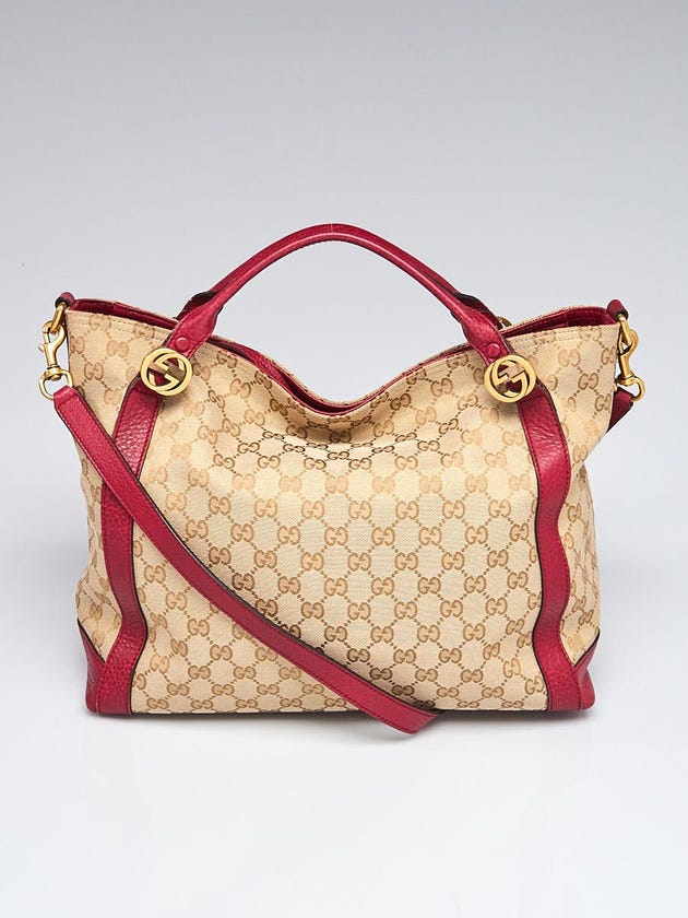 Gucci Beige/Raspberry GG Canvas Miss GG Top Handle Bag