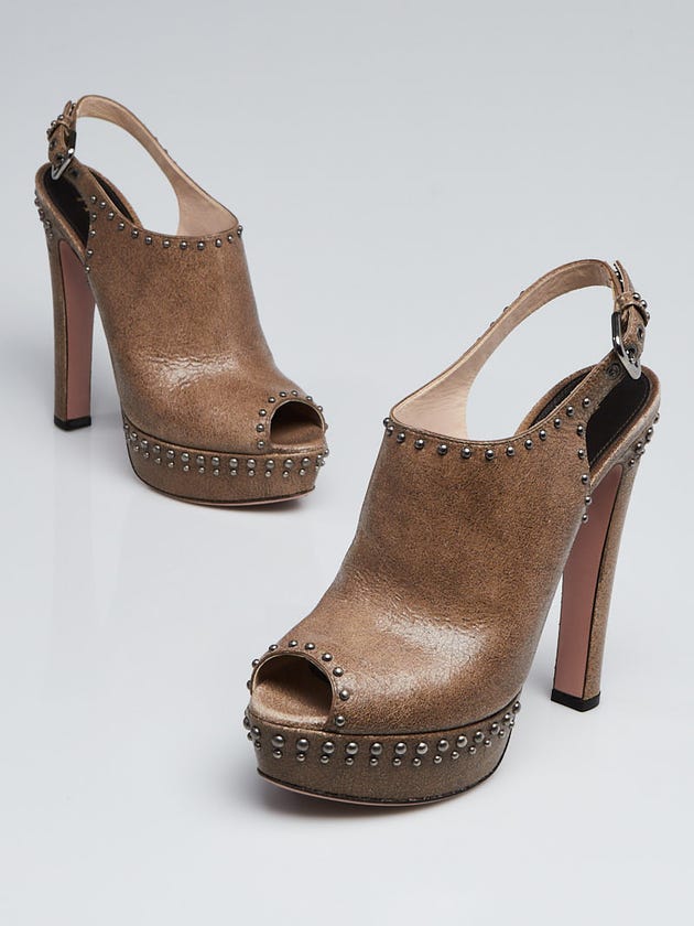 Prada Beige Crackle Leather Platform Sling-back Roxy Heels Size 9.5/40