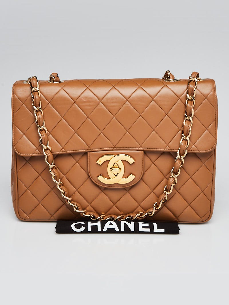 Chanel Dark Beige Quilted Lambskin Leather Classic Maxi Jumbo XL Flap Bag -  Yoogi's Closet