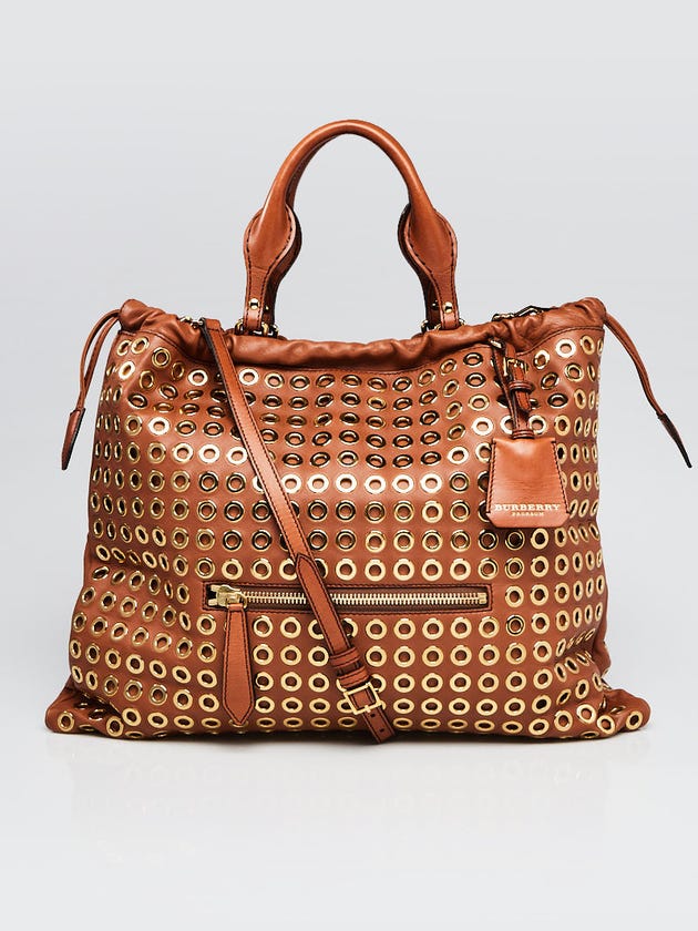 Burberry Brown Leather Grommet Big Crush Tote Bag