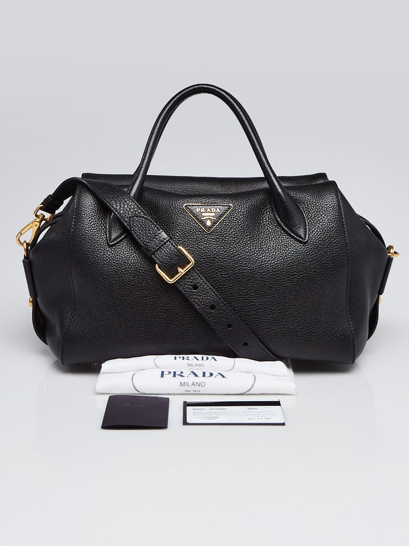 Prada Black Vitello Daino Leather Duffle Bag 1BB031 | Yoogi's Closet