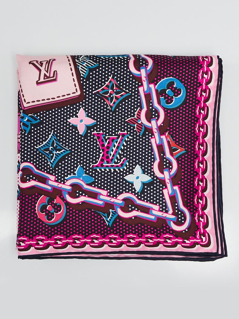 Louis Vuitton Pink/Multicolor Print Silk Square Scarf - Yoogi's Closet