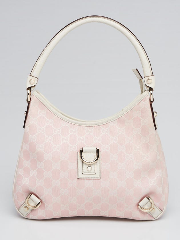 Gucci Pink/White GG Canvas Abbey Medium D-Ring Hobo Bag
