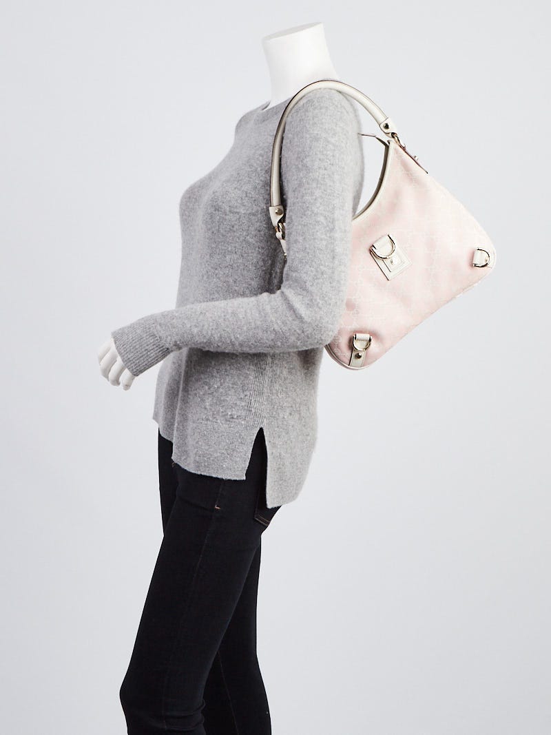 Gucci Pink/White GG Canvas Abbey Medium D-Ring Hobo Bag | Yoogi's
