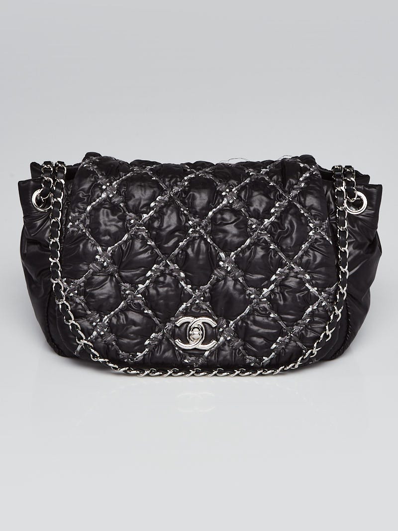 Chanel Black Nylon Tweed Stitch Bubble Accordion Flap Bag - Yoogi's Closet