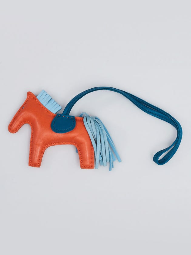 Hermes Feu/Celeste/Bleu Izmir Milo Lambskin Leather GriGri Rodeo Horse PM Bag Charm