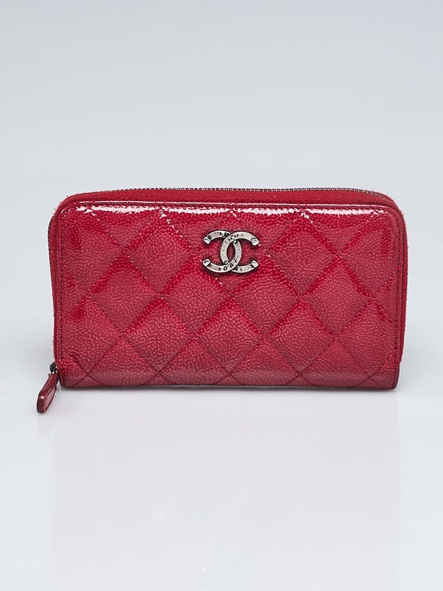 Chanel Dark Pink Quilted Patent Leather Compact Zip Wallet