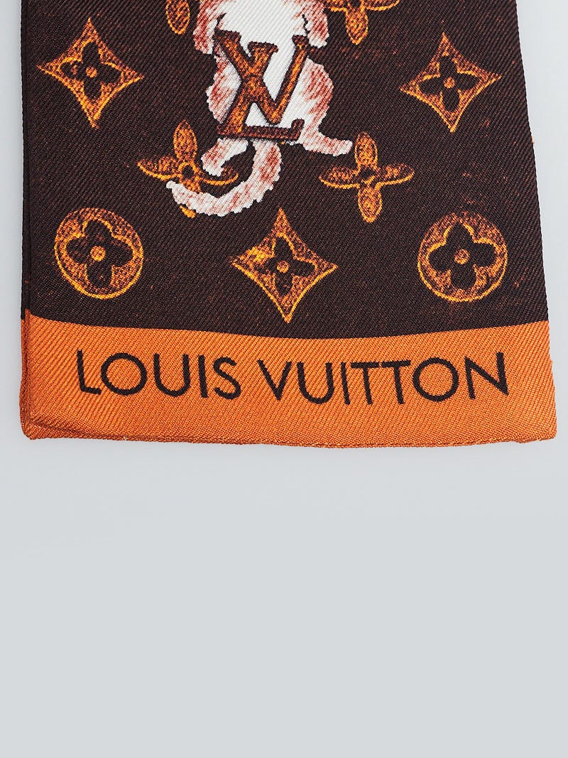 Louis Vuitton Brown/Orange Silk Catogram Bandeau Scarf - Yoogi's Closet