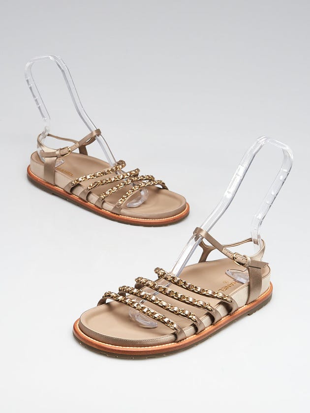 Chanel Beige Satin Chain Open-Toe Flat Sandals Size 9/39.5