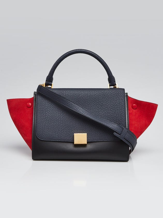 Celine Blue Pebbled Leather and Suede Tri-Color Small Trapeze Bag
