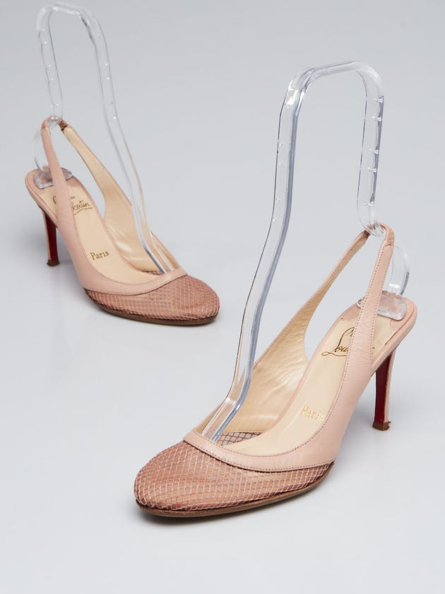 Christian Louboutin Pink Leather/Mesh Sling-back Heels Size 8/38.5