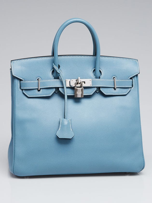 Hermes 28cm Blue Jean Epsom Leather Palladium Plated HAC Birkin Bag