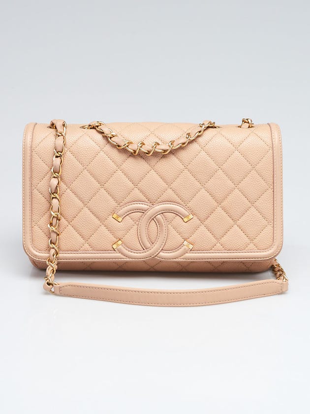 Chanel Beige Quilted Caviar Leather CC Filigree Medium Flap Bag
