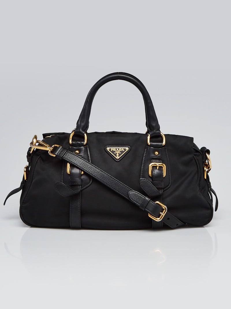 Prada Black Tessuto Nylon and Leather Bauletto Bag BN1828