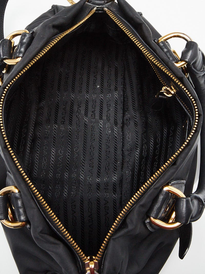 Prada Bauletto Leather-Trimmed Re-Nylon Top Handle Bag black