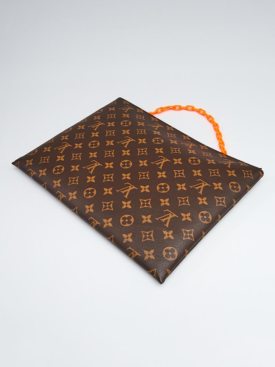 Louis Vuitton A4 Pouch Monogram Brown in Coated Canvas with Orange