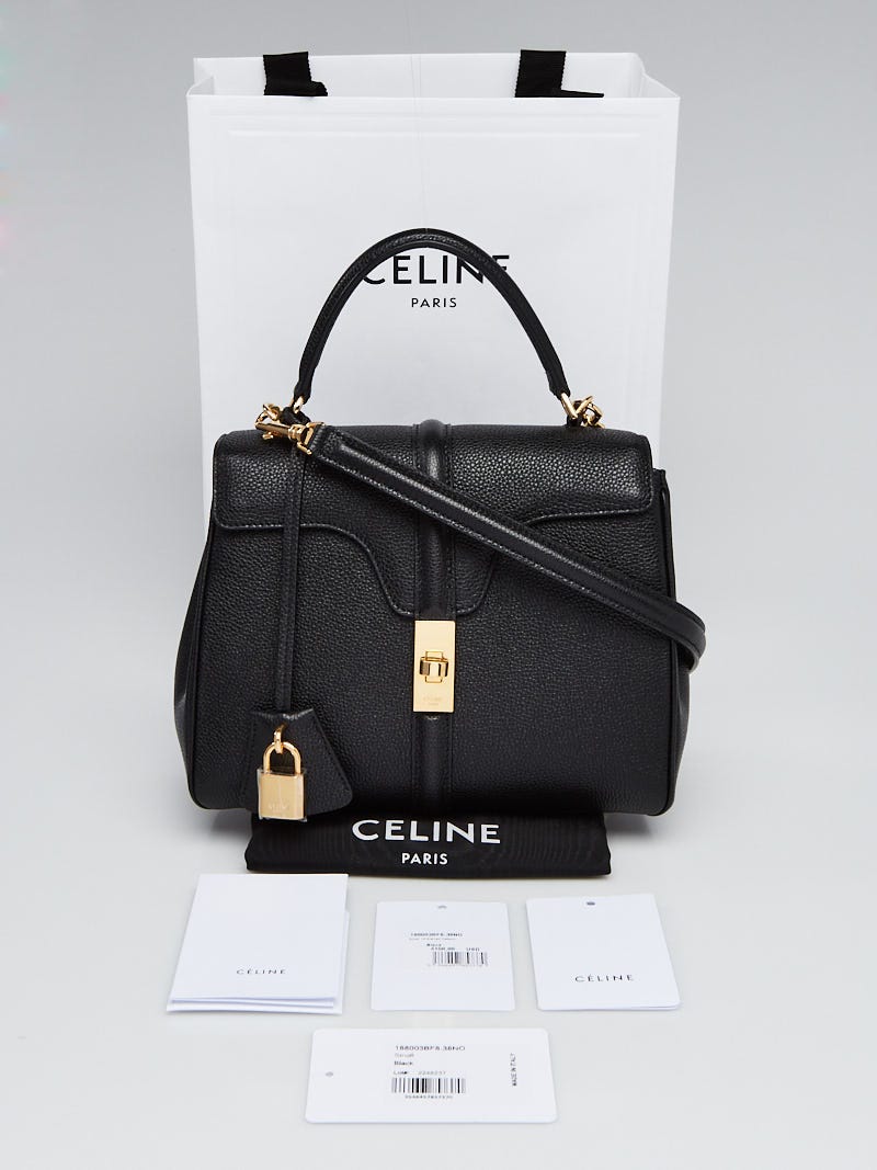 Celine Black Grained Leather Small 16 Top Handle Bag