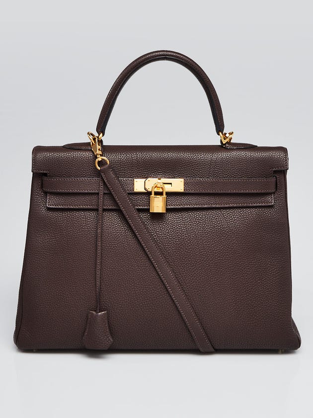 Hermes 35cm Chocolate Togo Leather Gold Plated Kelly Retourne Bag