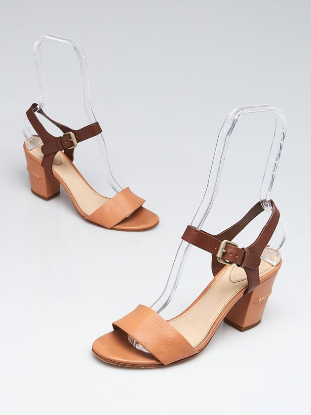 Chloe Nude/Brown Leather Ankle Strap Sandals Size 7.5/38
