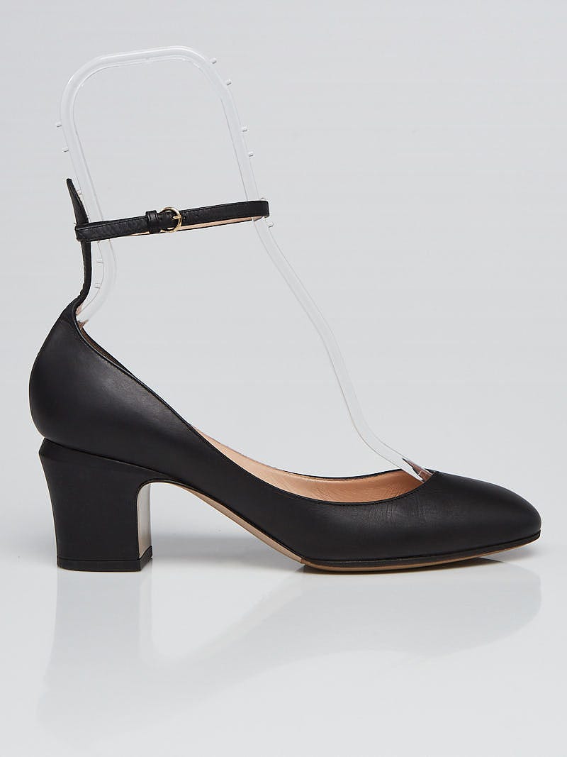 Valentino Black Leather Mary-Jane Low-Heeled Pumps Size 7.5/38