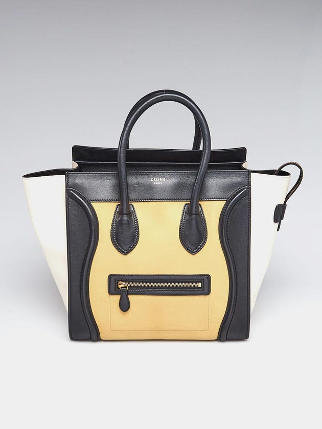 Celine Beige/White/Black Calfskin Leather Mini Luggage Tote Bag