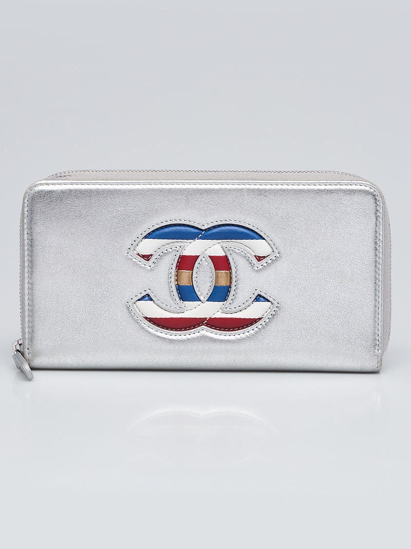 Chanel Silver and Multicolor Lambskin Leather L Gusset Zip Wallet