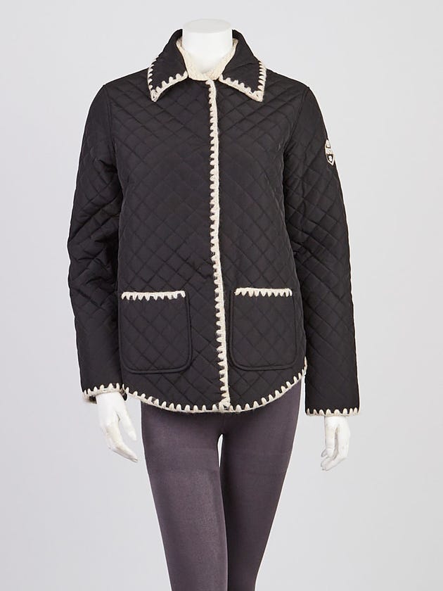 Chanel Black Quilted Polyester Button Down Coco Neige Jacket Size 4/36