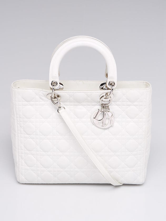 Christian Dior White Cannage Quilted Lambskin Leather Large Lady Dior Bag