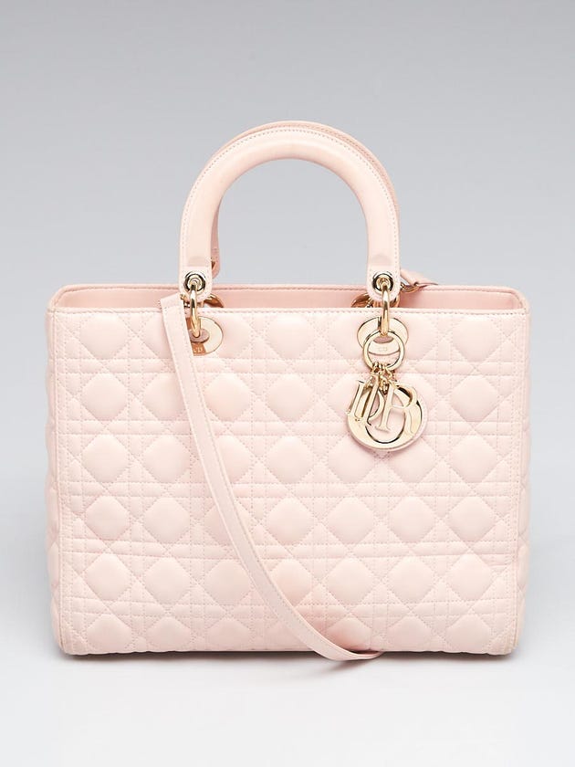 Christian Dior Pink Quilted Cannage Lambskin Leather Large Lady Dior Bag