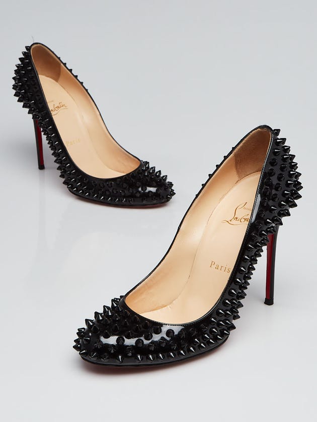 Christian Louboutin Black Patent Leather Rounded Toe Spikes Pumps Size 8/38.5