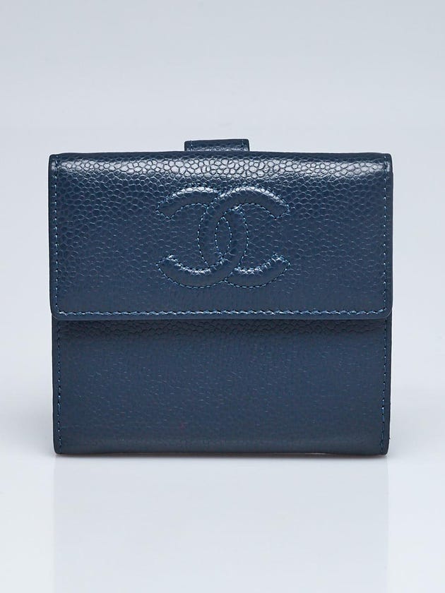 Chanel Blue Caviar Leather S-Double Compact Wallet