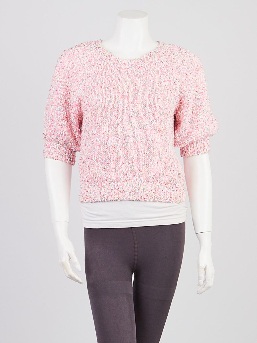 Chanel Pink Sequin Embroidered Knit Short-Sleeve Sweater Size 6/38 -  Yoogi's Closet